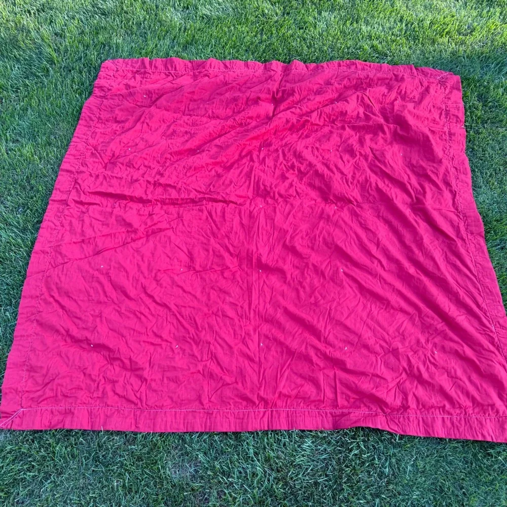 B+ Handmade Patchwork Quilt Churn Dash Scrap Floral Red Blue White 66x65 Vintage
